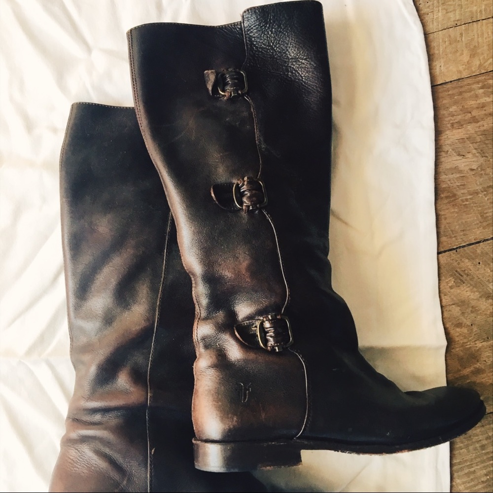 Frye tall buckle boot
